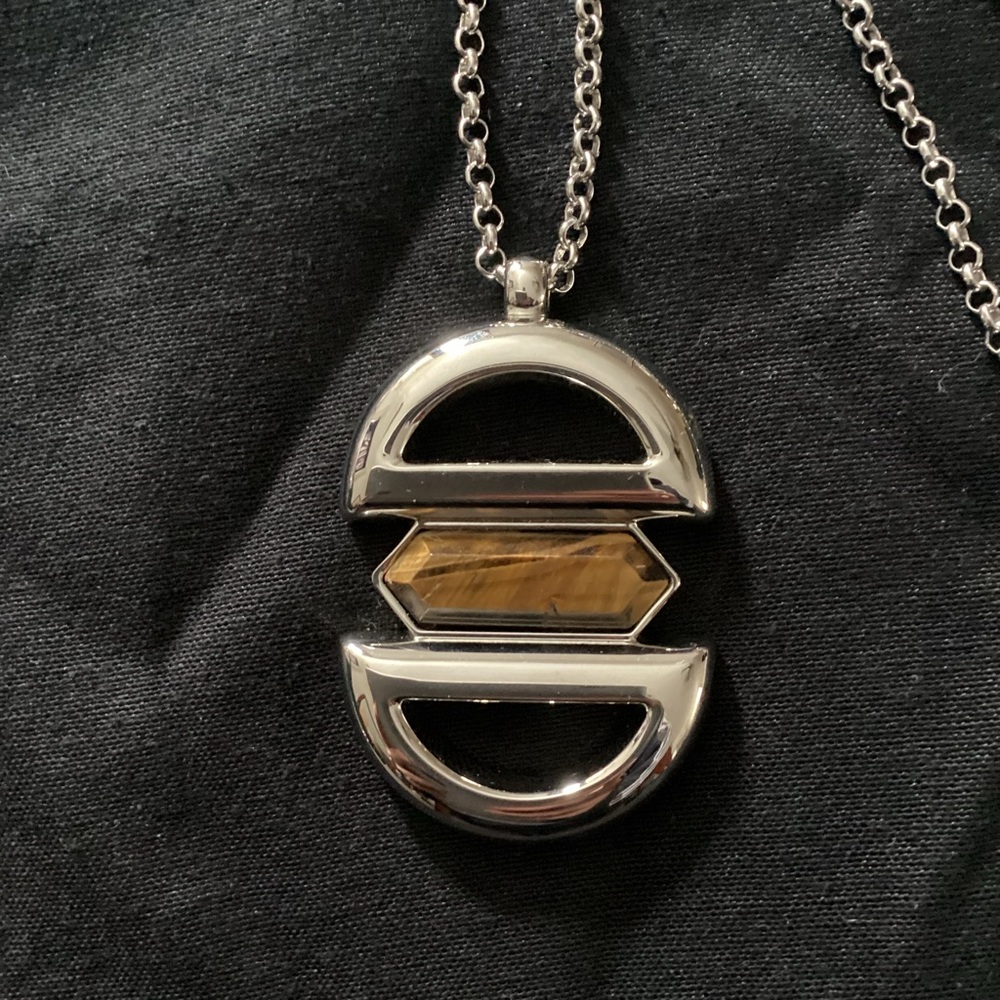Large Silver Necklace with Cat Eye Gem